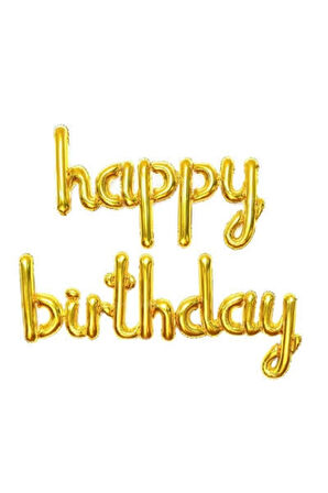 Happy Birthday El Yazısı Altın Renk Folyo Balon Set