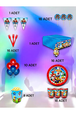 16 Kişilik Paw Patrol Temalı Lüx Set - Doğum Günü Parti ve Eğlenceli Etkinlikler