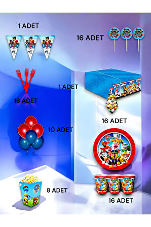 16 Kişilik Paw Patrol Temalı Lüx Set - Doğum Günü Parti ve Eğlenceli Etkinlikler