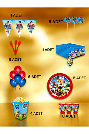 8 Kişilik Paw Patrol Temalı Lüx Set - Doğum Günü Parti ve Eğlenceli Etkinlikler