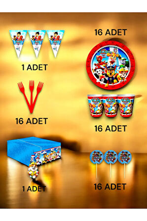 16 Kişilik Paw Patrol Temalı Premium Set - Doğum Günü Parti ve Eğlenceli Etkinlikler