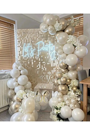 80 Adet Deniz Kumu Beyaz Ve Gold Krom Balon Seti zincir