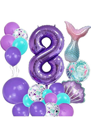 8 Yaş Deniz Kızı Temalı Doğum Günü Parti Kutlama Seti Konsept 1