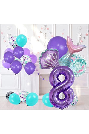 8 Yaş Deniz Kızı Temalı Doğum Günü Parti Kutlama Seti Konsept 1