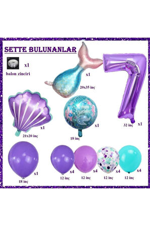 7 Yaş Deniz Kızı Temalı Doğum Günü Parti Kutlama Seti Konsept 1