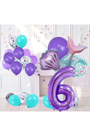 6 Yaş Deniz Kızı Temalı Doğum Günü Parti Kutlama Seti Konsept 1