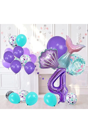 4 Yaş Deniz Kızı Temalı Doğum Günü Parti Kutlama Seti Konsept 1