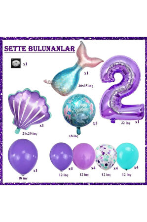 2 Yaş Deniz Kızı Temalı Doğum Günü Parti Kutlama Seti Konsept 1