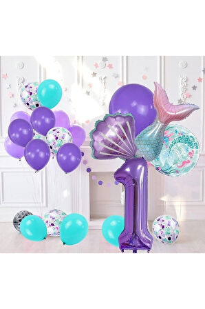 1 Yaş Deniz Kızı Temalı Doğum Günü Parti Kutlama Seti Konsept 1