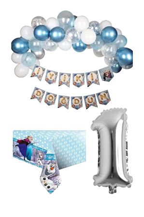 Frozen Elsa Anna Karlar Kraliçesi Karlar Ülkesi 1 Yaş Doğum Günü Konsepti Süsleme Seti