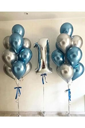GÜmüş 1 Yaş ve Gümüş Balon Krom Balon Seti