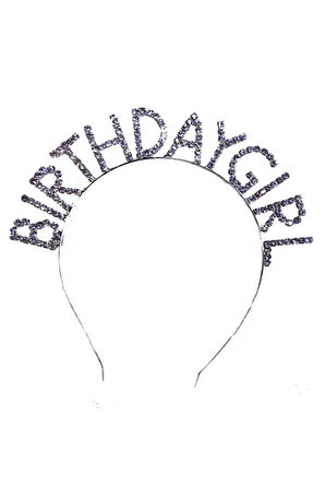 Kristal Taşlı Birthday Girl Doğum Günü Tacı - Gümüş Renk