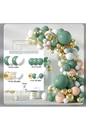 55 Parça Doğum Günü Balon Zincir Seti, 5 Metre Zincir 54 Adet Balon