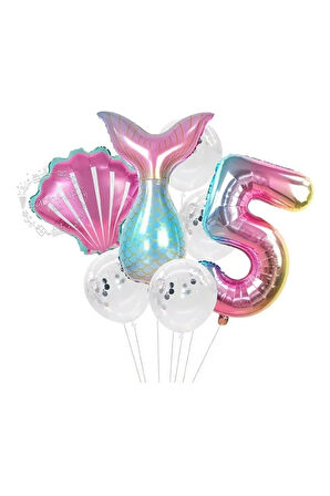 Deniz Kızı 5 Yaş 7'li Folyo Balon Seti