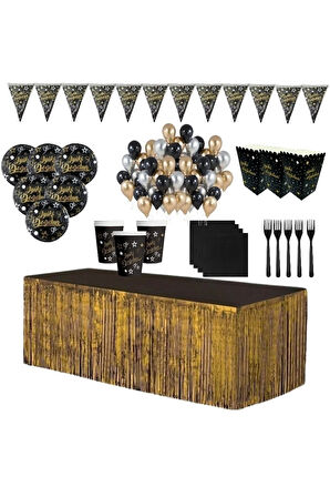 Siyah Gold Iyiki Lüks Doğdun Doğum Günü Seti 8 Kişilik