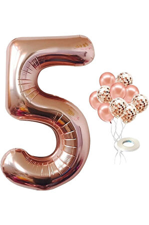 Star 5 Yaş Rose Gold Rakam Balon Konfetili Balon Seti