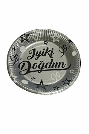 Karton Tabak - Iyi Ki Doğdun Gümüş - 23 Cm - 8 Li