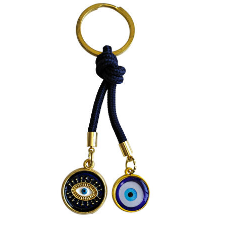Lacivert Örgü İpli Çift Nazar Boncuklu Anahtarlık