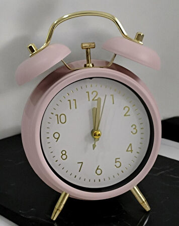 Metal Vintage Tasarım Pembe Masa Üstü Alarmlı Çalar Saat
