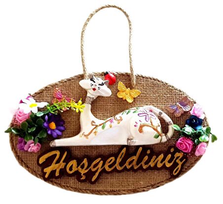 Kedi Figürlü El Yapımı Hoşgeldiniz Kapı Süsü