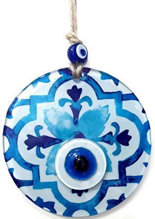 Füzyon Cam Lale Desenli Nazar Boncuklu El Yapımı Duvar Süsü  12 x 12 Cm Ölçülerinde Hediyelik Eşya 