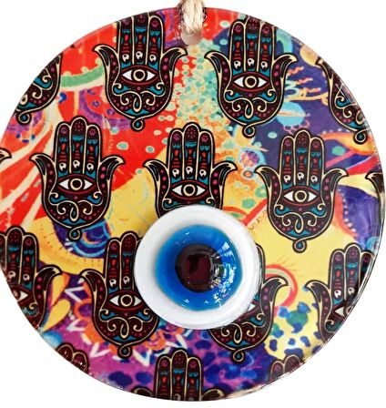 12 Santimetre Füzyon Cam El İşçiliği İle Üretilmiş Nazar Boncuklu Duvar Süsü