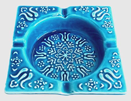 Lale Desenli El Yapımı Turkuaz Rengi Seramik Kül Tablası