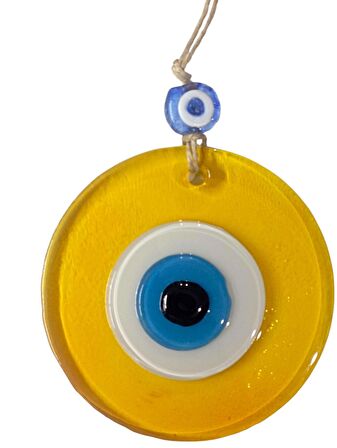 Şeffaf Sarı Nazar Boncuklu Duvar Süsü 10 Cm Cam Duvar Dekoru