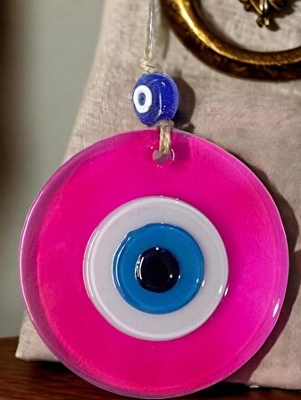 Şeffaf Pembe Nazar Boncuklu Duvar Süsü 10 Cm Cam Duvar Dekoru