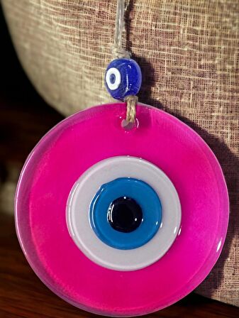 Şeffaf Pembe Nazar Boncuklu Duvar Süsü 10 Cm Cam Duvar Dekoru