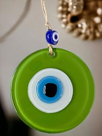 Mini Boy Çimen Yeşili Nazar Boncuklu Duvar Süsü 10 Cm Cam Duvar Dekoru