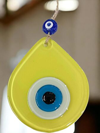 Orta Boy Sarı Damla Desen Nazar Boncuklu Duvar Dekoru Cam Duvar Süsü