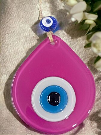 Orta Boy Pembe Damla Desen Nazar Boncuklu Duvar Dekoru Cam Duvar Süsü
