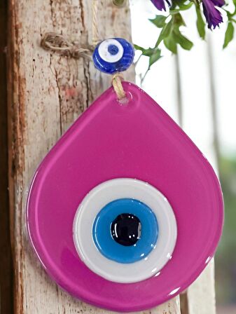 Orta Boy Pembe Damla Desen Nazar Boncuklu Duvar Dekoru Cam Duvar Süsü
