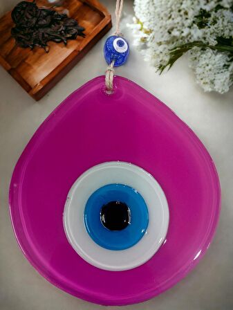 Mavi Nazar Boncuklu Pembe Renk Nazar Boncuklu Damla Desen El Yapımı Duvar Süsü