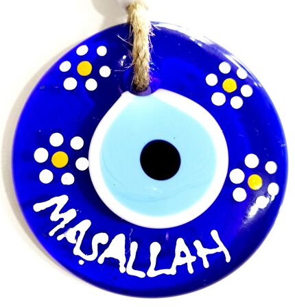 Maşallah Yazılı Papatya Desenli Nazar Boncuklu El Boyaması Duvar Süsü