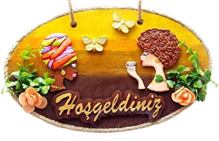 Keyifli Kadınlar El Yapımı Hoşgeldiniz Yazılı Kapı Süsü