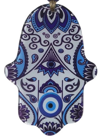Mandala Desenli Cam Fatma Eli Nazarlık - Dekoratif Duvar Aksesuarı 10x15 cm