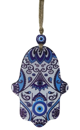 Mandala Desenli Cam Fatma Eli Nazarlık - Dekoratif Duvar Aksesuarı 10x15 cm