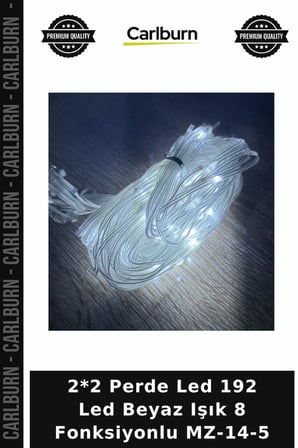 2*2 Perde Led 192 Led Beyaz Işık 8 Fonksiyonlu MZ-14-5 Ambiyans Ürünü Duvar Süsü Aydınlatma
