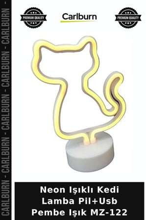 Neon Işıklı Kedi Lamba Pil+Usb Pembe Işık MZ-122 Genç Odası Ev Dekorasyonu Oda Lambası