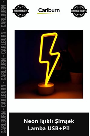 Özel Üretim Sarı Dekoratif Masa Gece Lambası Estetik Aydınlatma Neon Işıklı Şimşek Lamba USB+Pil