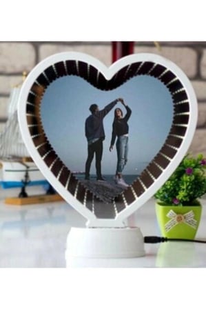 Özel Üretim Fotoğraf Çerçevesi Hediyelik Işıklı Modern Kalp Sihirli Ayna Pil+Usb Beyaz Işık MZ131