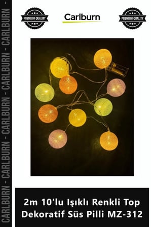 Özel Üretim Gün Işığı 2 Kademeli 6cm Led Lambalı 2m 10'lu Işıklı Renkli Top Dekoratif Süs Pilli MZ31