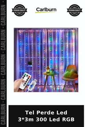 Tel Perde Led 3*3m 300 Led RGB Uzaktan Kumandalı Lamba Parlak Işık