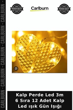 Kalp Perde Led 3m 6 Sıra 12 Adet Kalp Led ışık Gün Işığı Romantik Lamba Duvar Süslemesi Parti Süsü