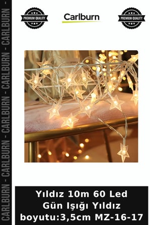 Yıldız 10m 60 Led Gün Işığı Yıldız boyutu:3,5cm MZ-16-17 Oda Işığı Salon Dekoru Gece Lambası