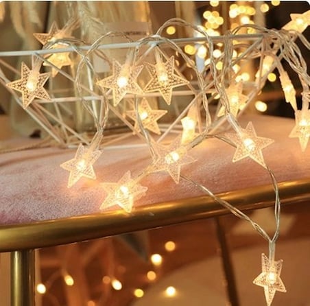Yıldız 10m 60 Led Gün Işığı Yıldız boyutu:3,5cm MZ-16-17 Oda Işığı Salon Dekoru Gece Lambası