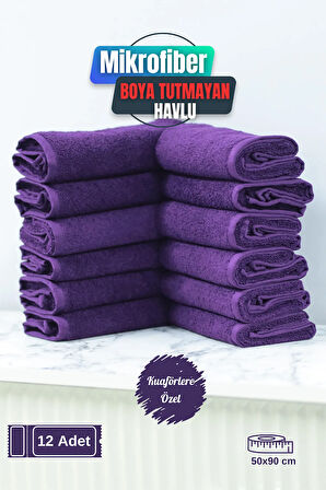 Kuaförlere Özel Boya Tutmayan Mikrofiber Saç Havlusu 50x90 cm 12'li Set