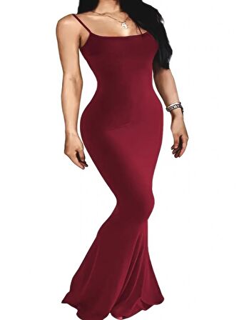 MokaShopin Kadın Kolsuz Askılı Bodycon Uzun Viskon Elbise